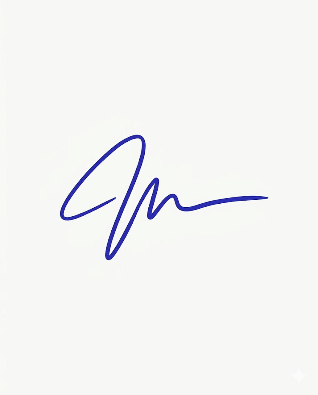 A signature written in one continuous line of indigo ink
